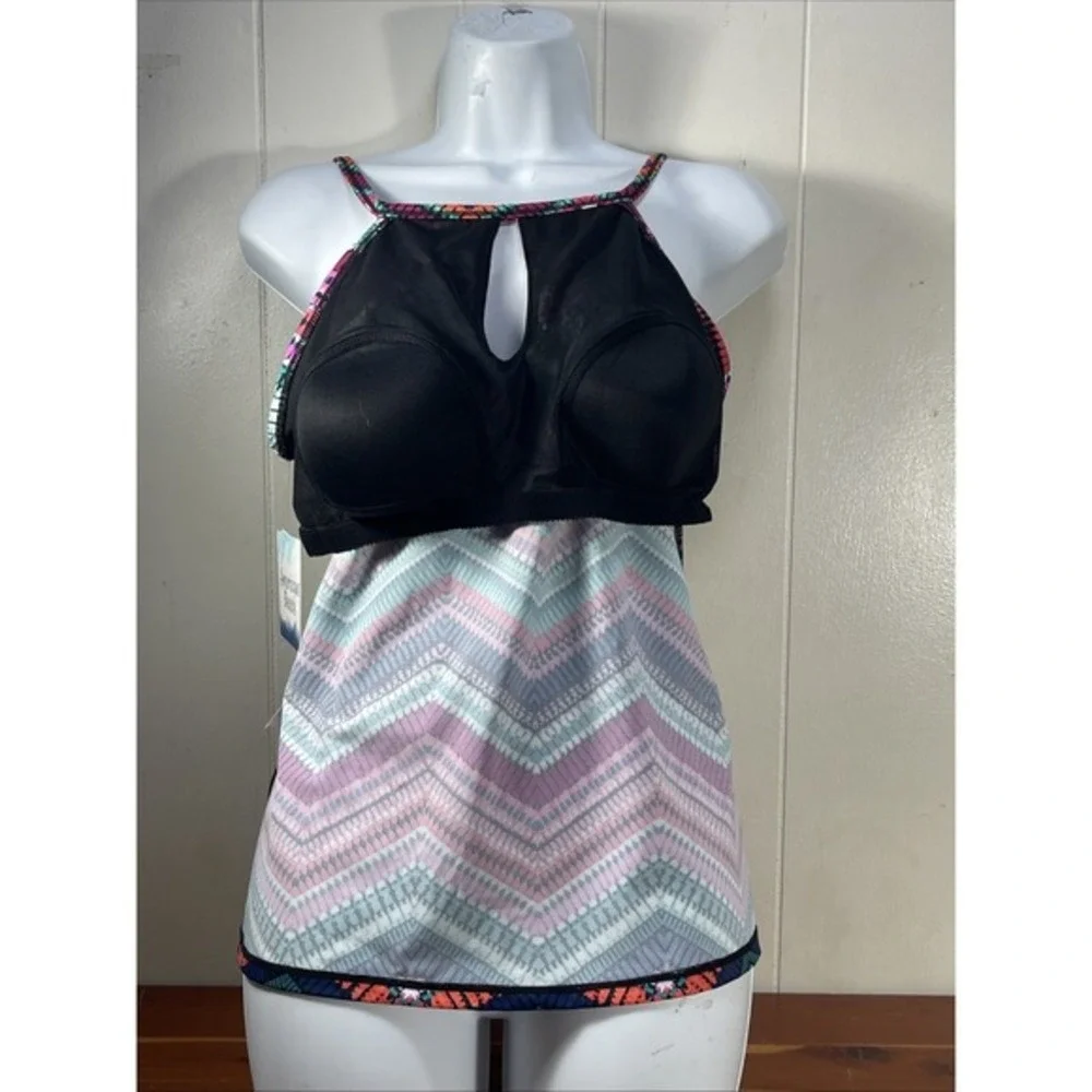 NWT AMERICAN BEACH  Geometric boho PADDED Tankini Top 12‎ beach pool